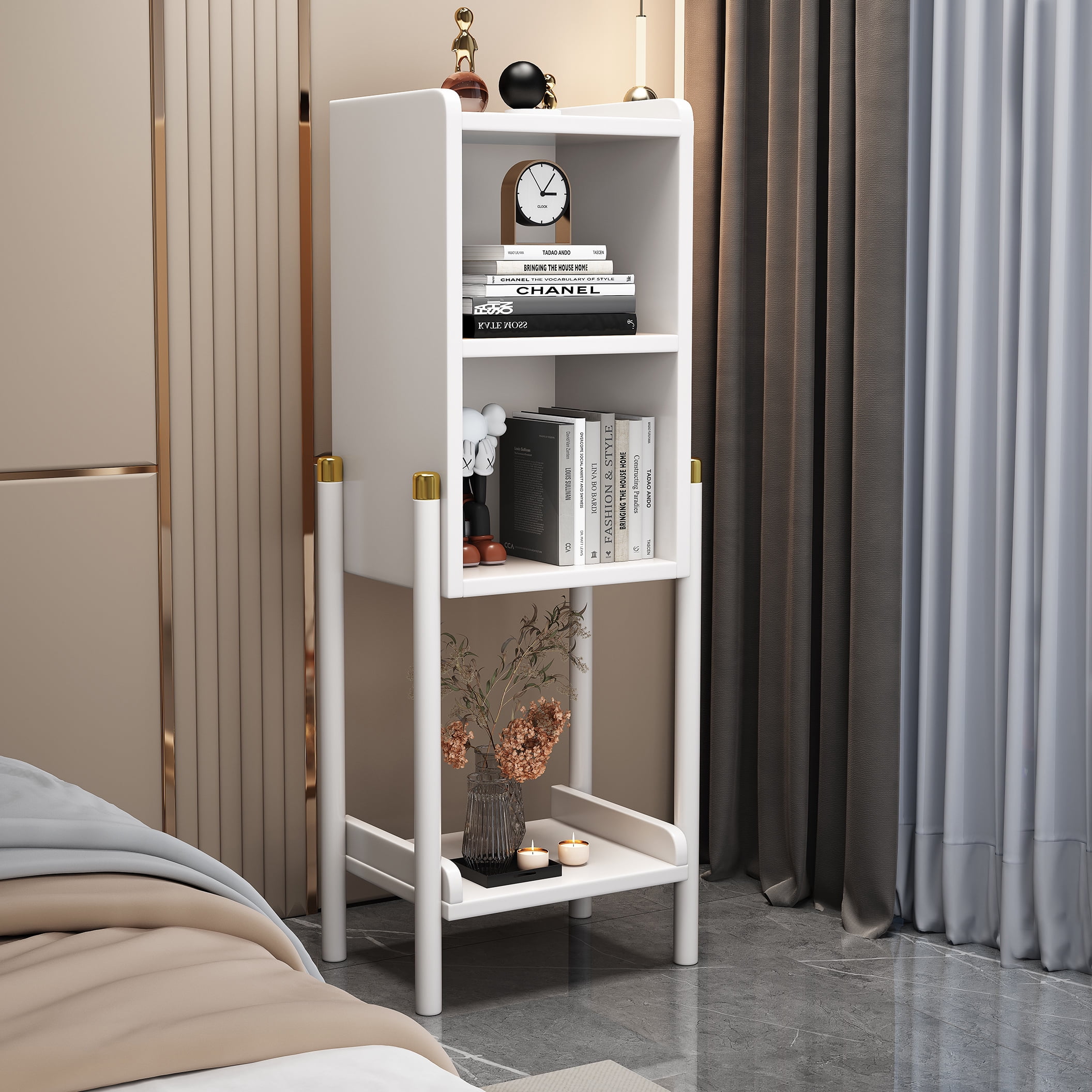 BALANBO Bookshelf, 100% Solid Rubber Wood Bookcase w/Open Storage ...