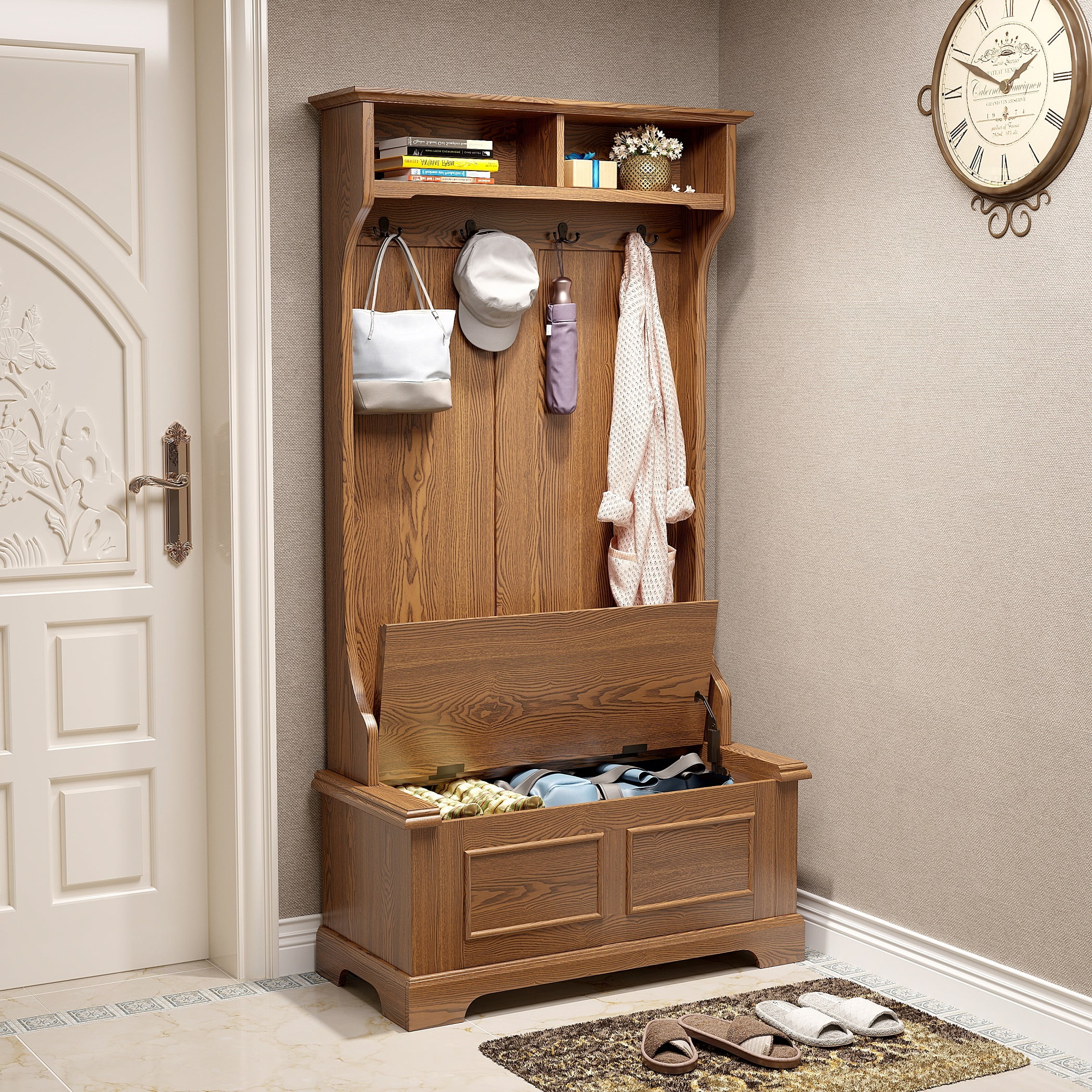 BALANBO Durable Wooden Coat Rack Hall Tree