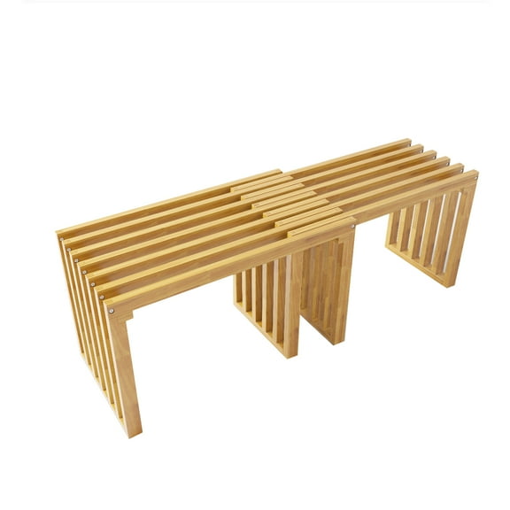 BALANBO Extendable Slatted Solid Wood Bench for Dining Room, Entryway, Living Room, Farmhouse Seating with Space-Saving Function, Natural Wood
