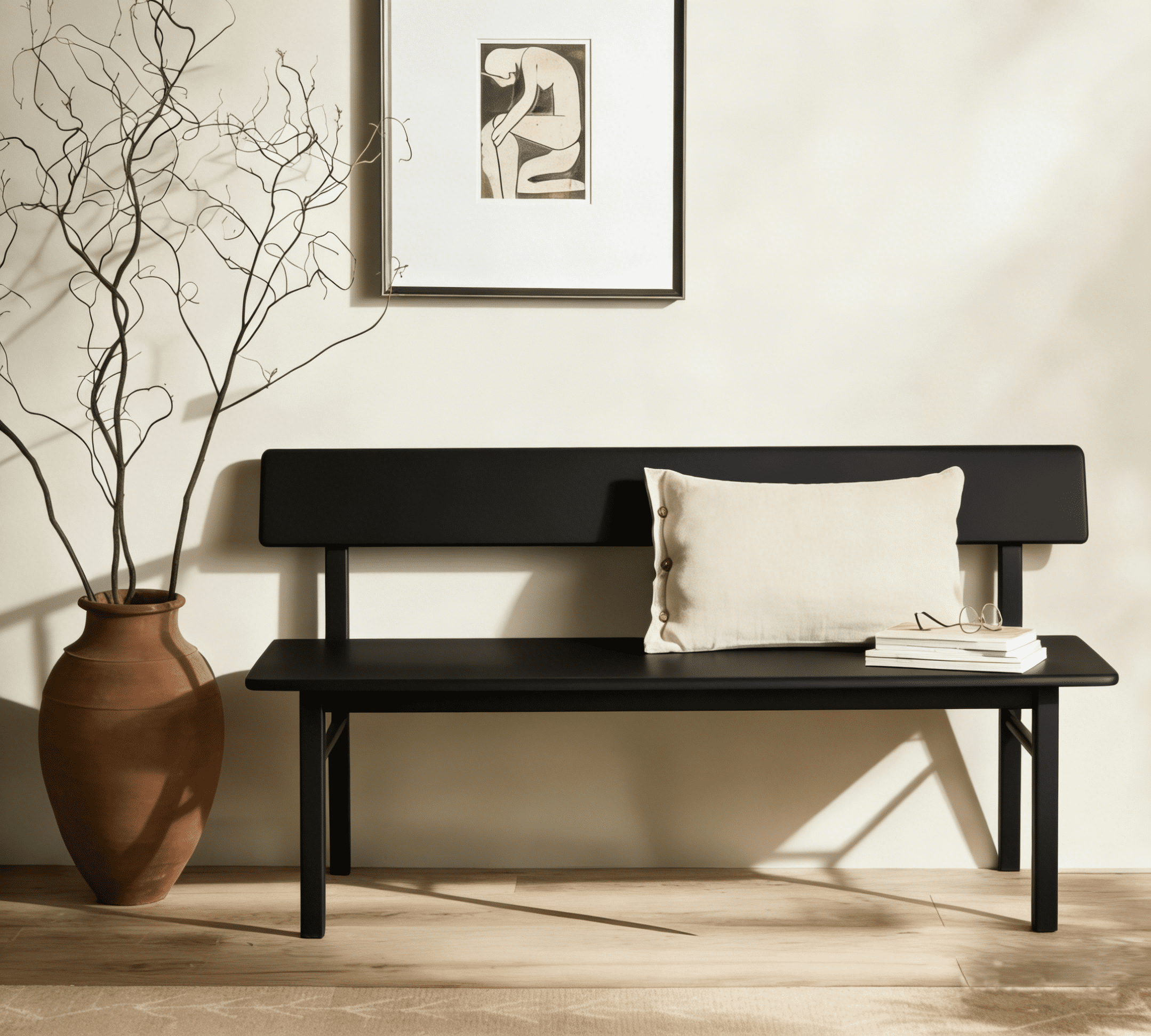 BALANBO Home Modern Solid Wood Entryway Dining Bench with Backrest ...