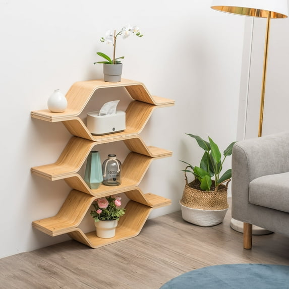BALANBO Honeycomb Wall Mounted Floating Shelves Set of 3, Hexagon Modular Wooden Storage Shelf for Living Room, Display Rack for Decor, Natural