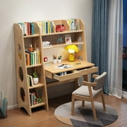 BALANBO Kid's Desk Kid's Table and Chair Set with Drawers and Bookshelf Wooden Kid's Media Desk Student Learning Computer Workstation and Writing Desk (Natural)