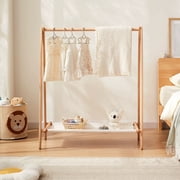 BALANBO Kids Clothing Rack, Foldable Wooden Clothes Rack, Dress Up Storage Clothes Organizer with Shelf