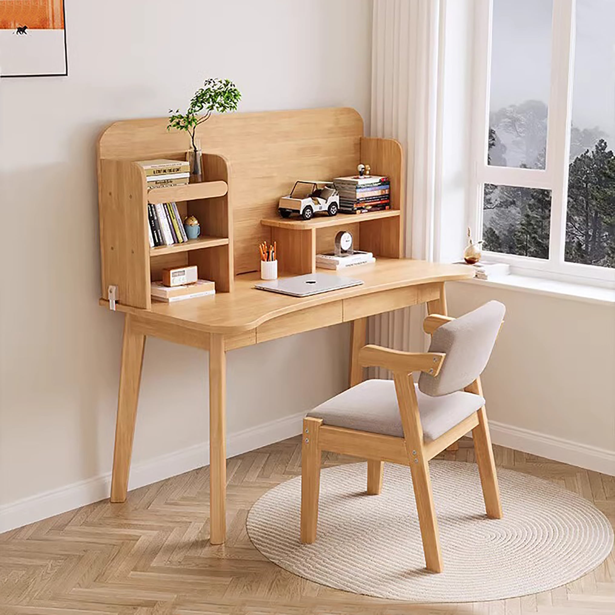 BALANBO Kids Desk and Chair Set Kids Table Wooden Children’s Study Desk  with Bookshelf and Two Drawers and Chairs Desk for 3 Years Old and  Student's