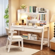 BALANBO Kids Table Kids Desk and Chair Set with Drawer and Bookshelf Wooden Children s Media Desk Students Study Computer Workstation and Writing Table White