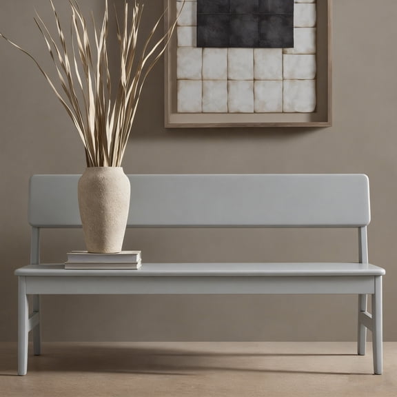 BALANBO Modern Solid Wood Dining Bench with Backrest, Entryway Bench for Kitchen Dining Room Living Room Bedroom, 55.1'', Gray