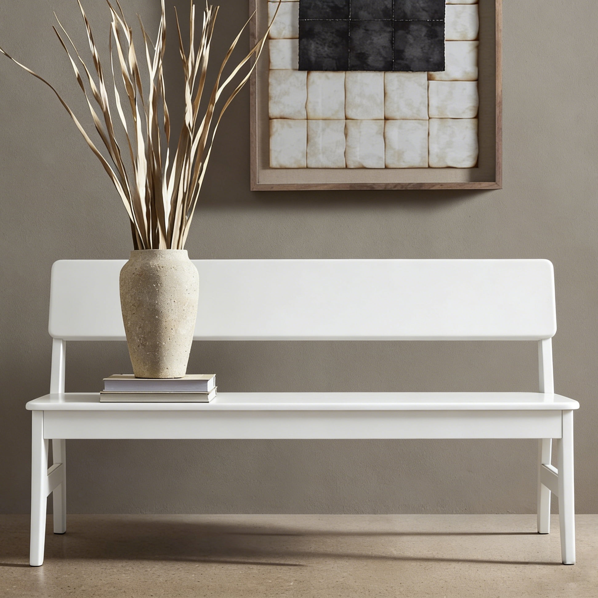 White Entry Bench BALANBO Modern Solid Wood Dining Bench with Backrest, Entryway Bench ...