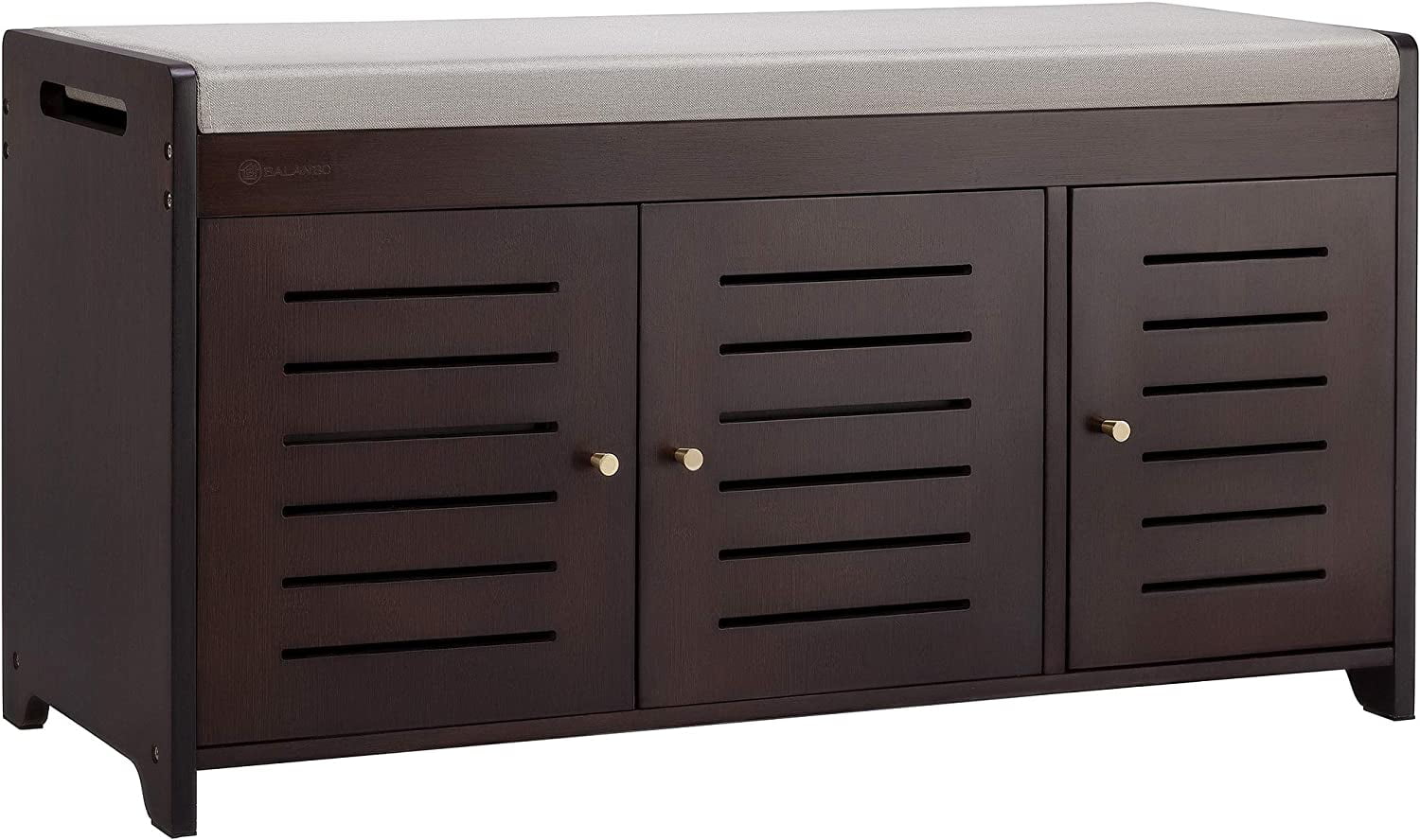 Dark Brown Bamboo Shoe Storage Bench with Cushion Seat