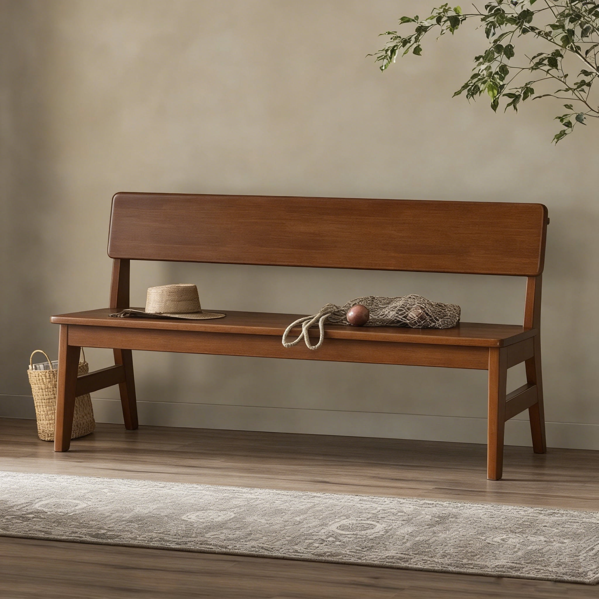 BALANBO Solid Wood Dining Bench with Back, Farmhouse Entryway Bench for ...