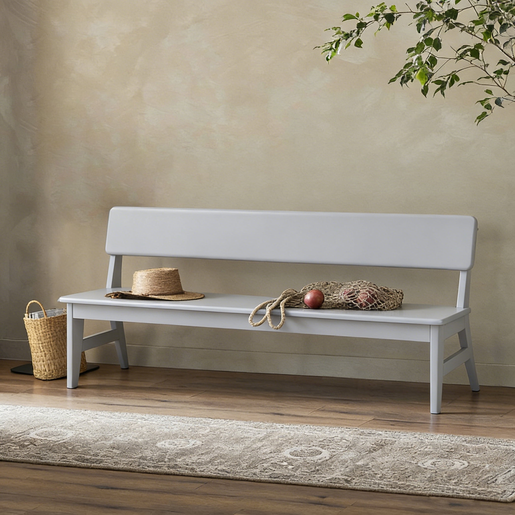BALANBO Solid Wood Dining Bench with Back, Farmhouse Entryway Bench for ...