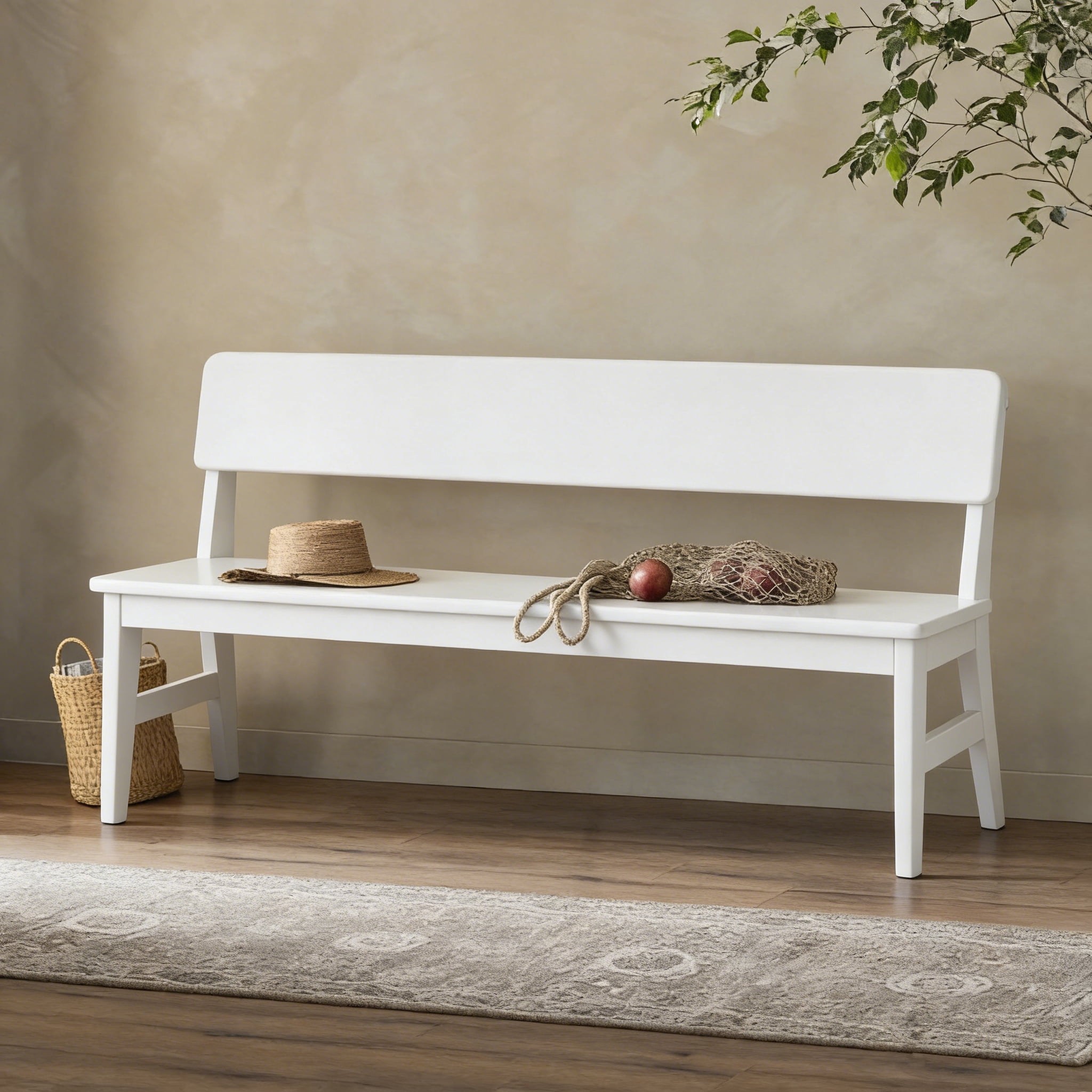 BALANBO Solid Wood Dining Bench with Back, Farmhouse Entryway Bench for ...