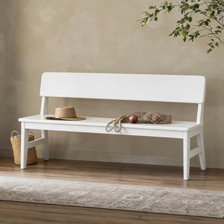 BALANBO Solid Wood Dining Bench with Back, Farmhouse Entryway Bench for Hallway, Balcony, Living Room, Dining Room, 47.2'', White