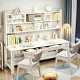 thumbnail image 1 of BALANBO Solid Wood Kids Desk and Chair Set with Hutch,Study Computer Desk with Drawers, Extra Large Two Person Study Desk Writing Table, Student White Desk with Bookshelf for Bedroom,Study Room,White, 1 of 8