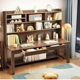 thumbnail image 1 of BALANBO Solid Wood Kids Desk with Hutch and Shelves, Study Computer Desk with Drawers, Extra Large Two Person Study Desk Writing Table, Student Media Desk with Bookshelf for Bedroom,Study Room,Walnut, 1 of 7