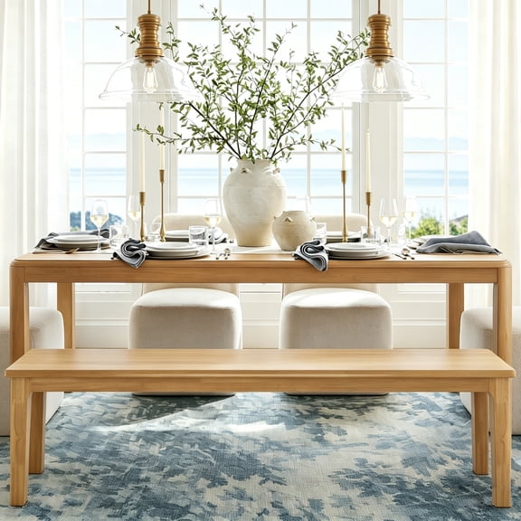 BALANBO Wood Dining Bench, 63 Inch Modern Farmhouse Entryway Bench, Long Seat for Kitchen, Living Room and Bedroom, Natural
