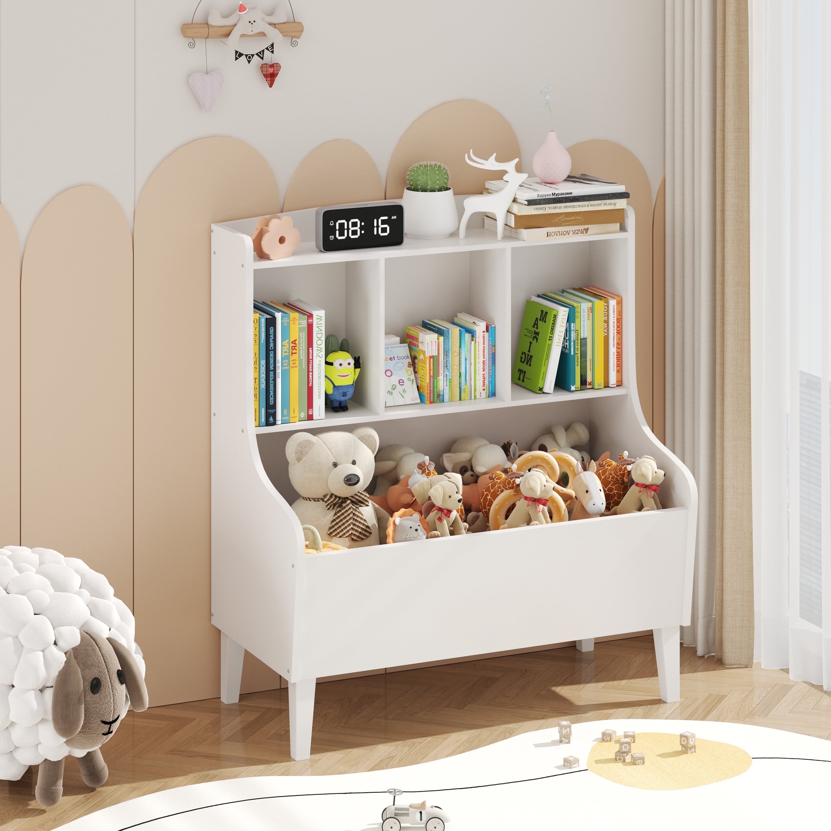 BALANBO Kids Bookshelf,  Toy Storage Organizer Market Bin Cubby, Toy Chest for 3-12 Years Old, White