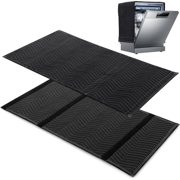 BALAPET 2 Pcs Thick Quilt Dishwasher Sound Insulation, Easy to Secure Dishwasher Insulation Blanket with Hook and Loop Fasteners, Suitable for Household Appliances (Black,16×60 Inches)