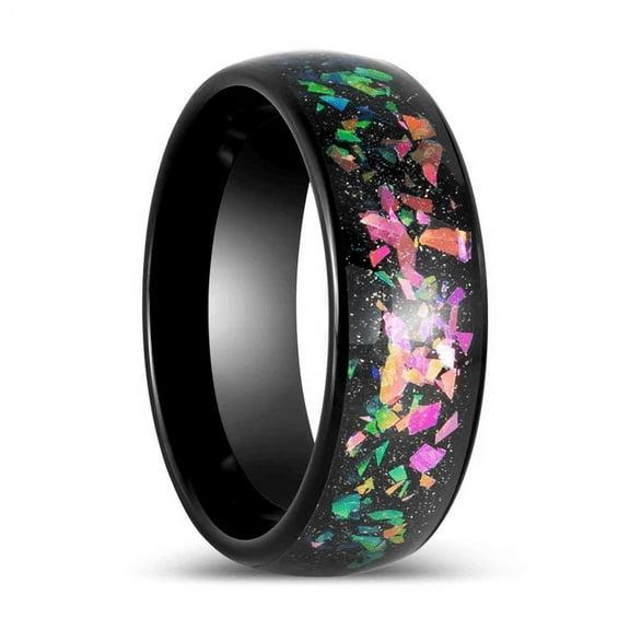 BALATON | Black Tungsten Ring with Synthetic Opal Inlay
