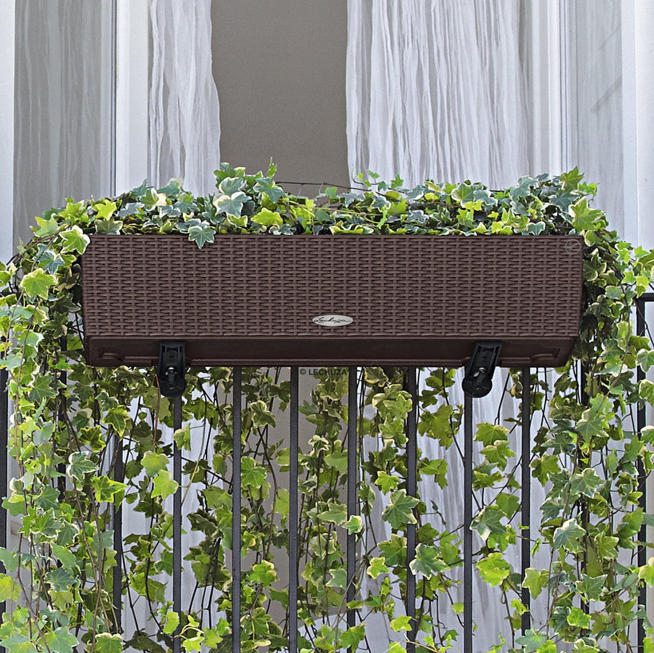 BALCONERA Cottage 80 Mocha, Self-Watering Window Box (Railing Planter), H7.5 L31.5 W7.5 in