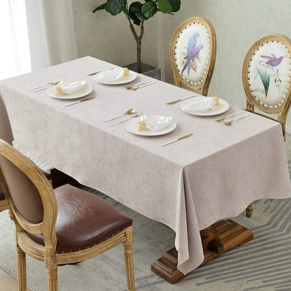BALCONY & FALCON Rectangle Tablecloth Fuzzy Linen Waterproof Tablecloth, Beige, 57" x 85"