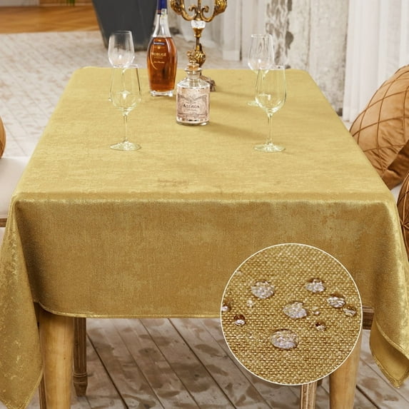 BALCONY & FALCON Rectangle Tablecloth Water Resistant Brilliant Linen Tablecloths for Wedding Dining, Gold, 55" x 71"