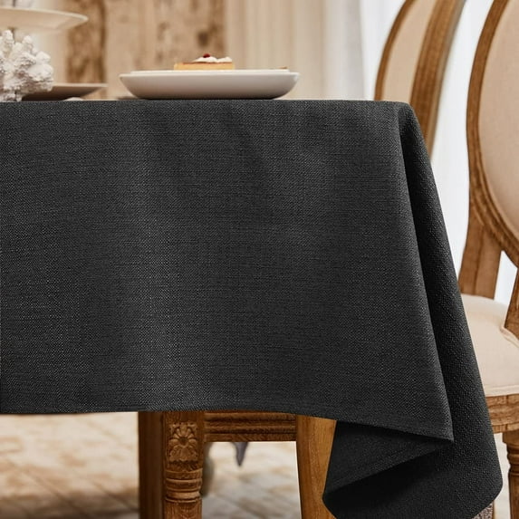 BALCONY & FALCON Rectangle Tablecloth Waterproof Heavy Linen Table Cloth for Wedding Reception, Black, 57" x 118"