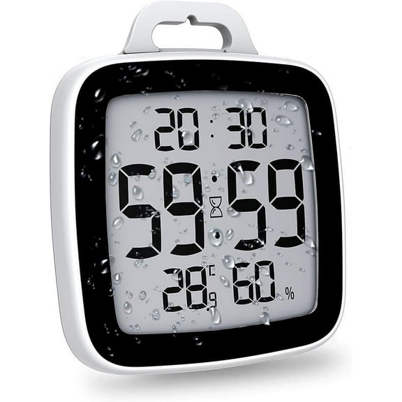 BALDR Digital Shower Clock with Timer - Waterproof Shower Timer for Kids & Adults - Perfect Bathroom Clock That Displays Time & Temperature - Battery Operated Digital Clock & Waterproof Timer (Black)