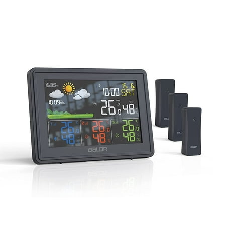 Baldr Weather Station with Indoor Outdoor Thermometer, 3 Wireless Sensors, Atomic Clock, Humidity Monitor