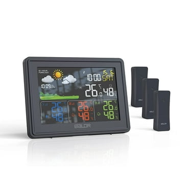 BALDR Home Weather Station & Indoor Outdoor Thermometer with 3 Wireless Remote Sensors, Atomic Alarm Clock, Backlight, Humidity Monitor, Weather Forecast & Digital Weather Station - Large LCD Display