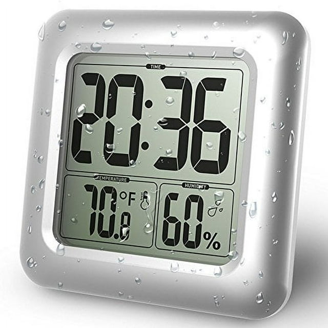 BALDR LCD Bath & Shower Clock, Waterproof Bathroom Clock, Wall Mounted