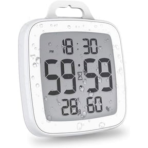 BALDR Waterproof Shower Clock with Timer for Bathrooms - Displays Time, Temperature & Humidity (White)