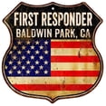 thumbnail image 1 of BALDWIN PARK, CA First Responder USA 12x12 Metal Sign Fire Police 211110022430, 1 of 1