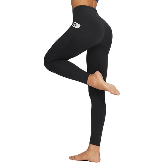 BALEAF 7/8 Workout Leggings with Pockets for Women Yoga Pants Tummy Control High Waisted Plus Size Petite Soft Strentch Gym Athletic Running Black 2XL