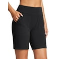 thumbnail image 1 of BALEAF 8" Bermuda Long Shorts for Women Cotton Athletic Sweat Tummy Control Casual Lounge Summer Black L, 1 of 7