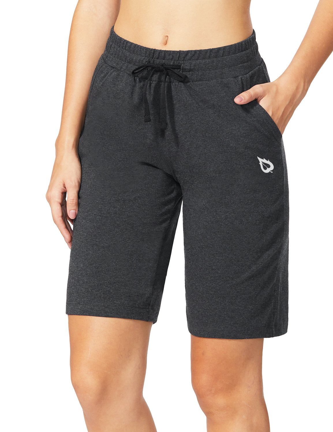 BALEAF Bermuda long de 30,5 cm pour femme - Taille haute - Longueur genou - En coton - Avec poches - Décontracté - Pour le travail et le salon, Noir , S BALEAF Bermuda long de 30,5 cm pour femme - Taille haute - Longueur genou - En coton - Avec poches - Décontracté - Pour le travail et le salon, Noir , S