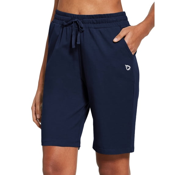 BALEAF Bermuda Shorts For Women Running Basketball Shorts With Pockets Navy Blue Size L
