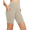 thumbnail image 1 of BALEAF Biker Shorts Women Yoga Gym Workout Spandex Running Volleyball Tummy Control Compression with Pockets 8" Beige L, 1 of 5