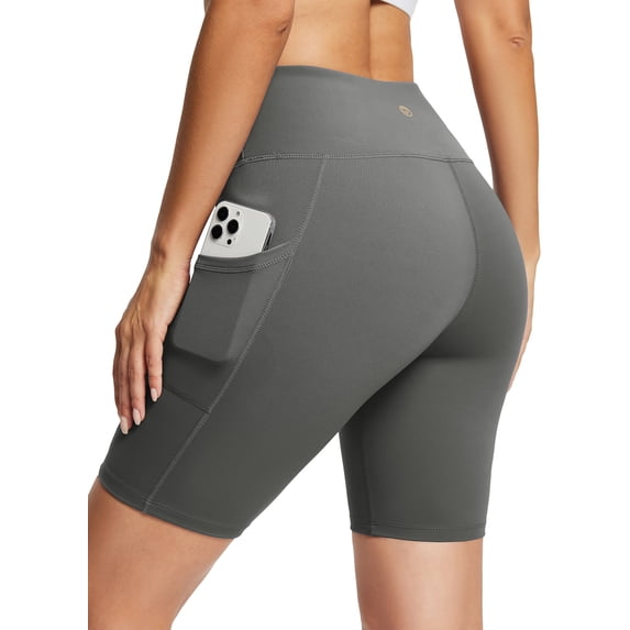 BALEAF Women's 8" Active Bike Shorts High Waist with Pockets Gray S