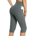 thumbnail image 1 of BALEAF Capri Leggings for Women with Pockets Knee Length Capris Pants Tummy Control Yoga Workout Exercise Casual Gray L, 1 of 7