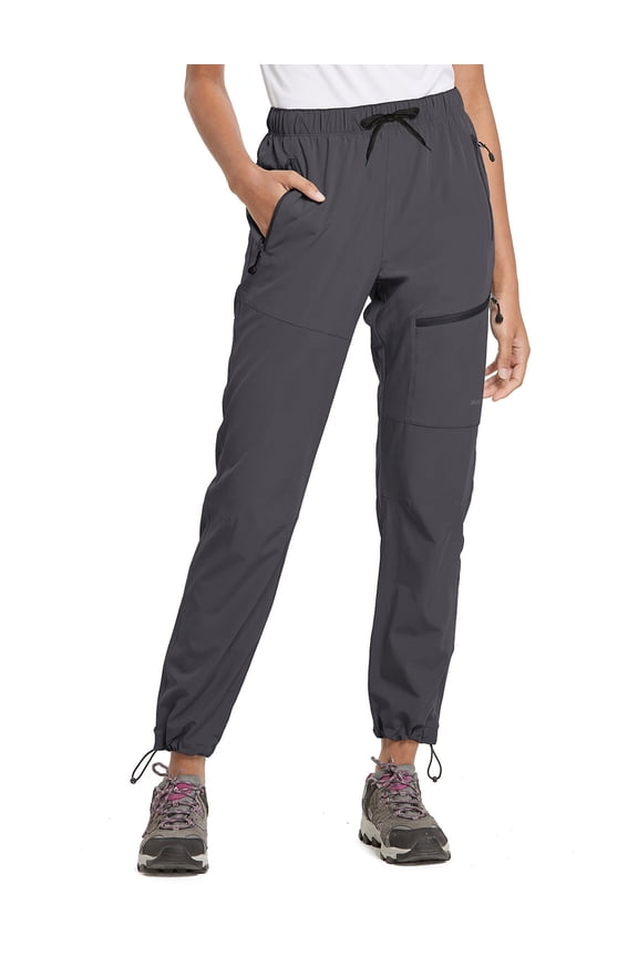 Cargo Pants For Women Quick Dry Water Resistant With 4 Zip-Closure Pockets Elastic Waist Deep Gray Size L