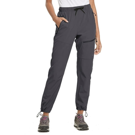 BALEAF Cargo Pants For Women Quick Dry Water Resistant With 4 Zip-Closure Pockets Elastic Waist Deep Gray Size XXXL
