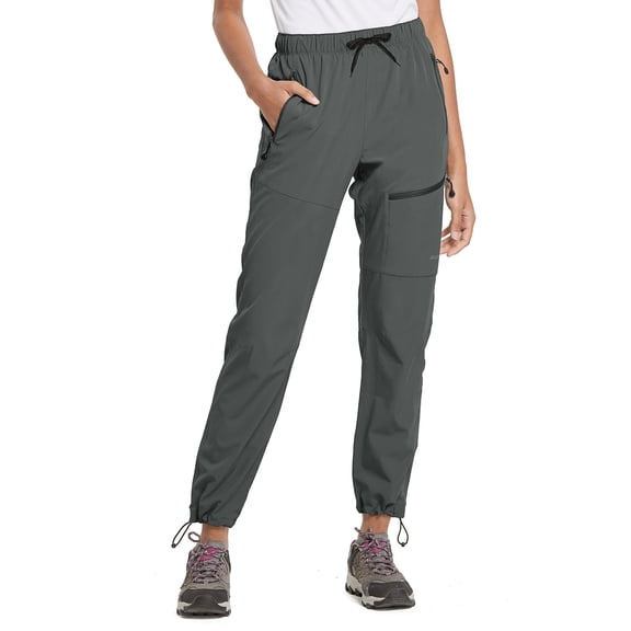 BALEAF Cargo Pants For Women Quick Dry Water Resistant With 4 Zip-Closure Pockets Elastic Waist Steel Gray Size XXL