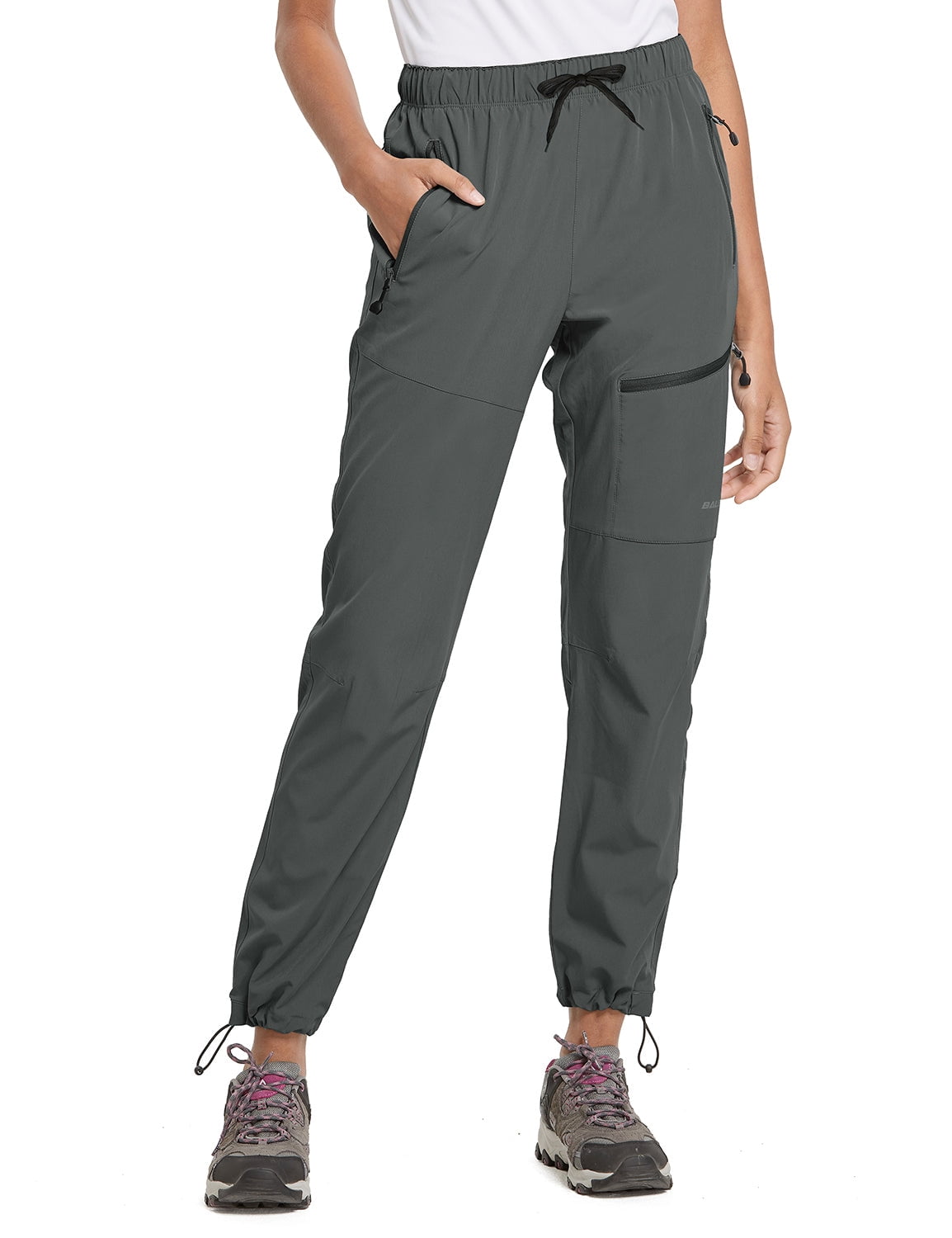 BALEAF Cargo Pants For Women Quick Dry Water Resistant With 4 Zip-Closure  Pockets Elastic Waist Deep Gray Size S 