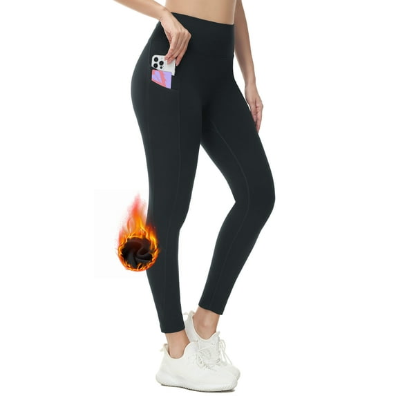 BALEAF Fleece Lined Leggings Women Water Resistant 25" Petite Winter Warm Legging Thermal Running Tights Yoga Hiking Pants Black L