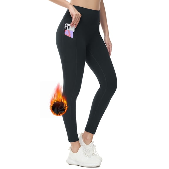 BALEAF Fleece Lined Leggings Women Water Resistant 25" Petite Winter Warm Legging Thermal Running Tights Yoga Hiking Pants Black M