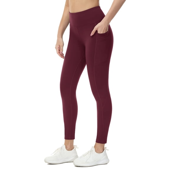 BALEAF Fleece Lined Leggings Women Water Resistant 25" Petite Winter Warm Legging Thermal Running Tights Yoga Hiking Pants Red Wine 3XL
