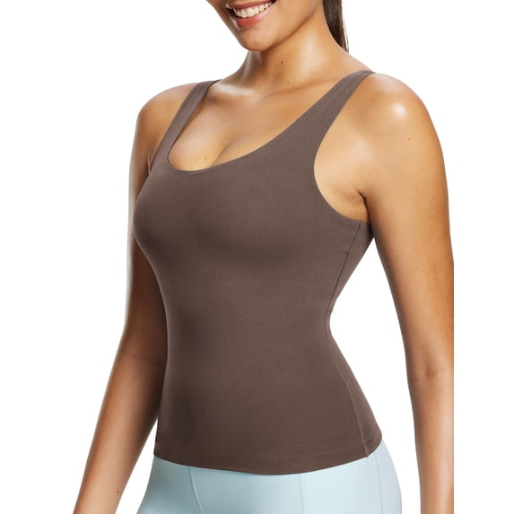 BALEAF Freeleaf Longline Sports Bras for Women, Wirefree 3D Molded Cup Tank Tops, Medium Impact Yoga Workout Running Bra Dark Brown S-M