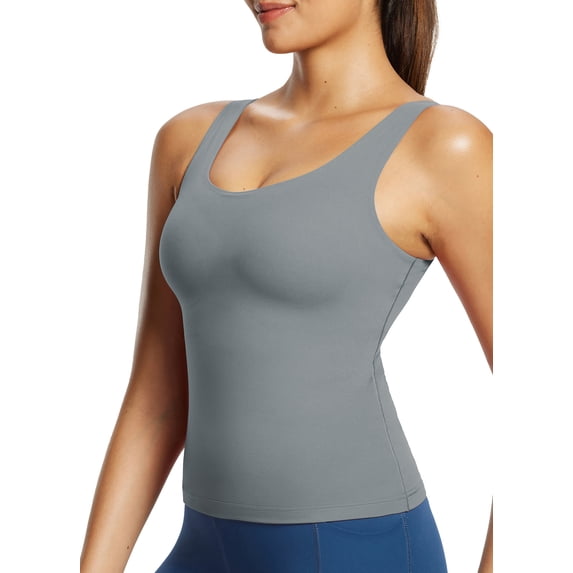BALEAF Freeleaf Longline Sports Bras for Women, Wirefree 3D Molded Cup Tank Tops, Medium Impact Yoga Workout Running Bra Dark Gray XS