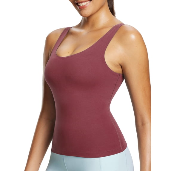 BALEAF Freeleaf Longline Sports Bras for Women, Wirefree 3D Molded Cup Tank Tops, Medium Impact Yoga Workout Running Bra Wine Red 2XL