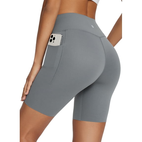 BALEAF Freeleaf Women's 8" High Waist Biker Shorts with Pockets Yoga Running Volleyball Workout Gym Shorts for Summer Spandex Dark Gray 3XL-4XL